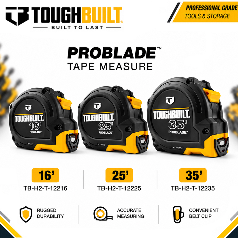 Stanley Tape 25Ft - Série TOUGHBUILT 16ft/25ft/35ft ProBlade ™ Mètre